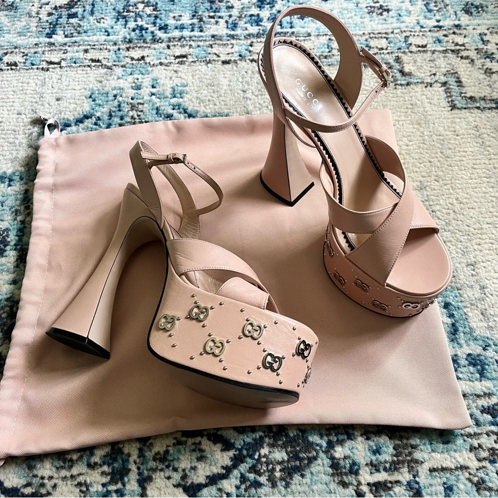 NEW Gucci GG Embellished Platform Sandals Pink 10 - Picture 8 of 16